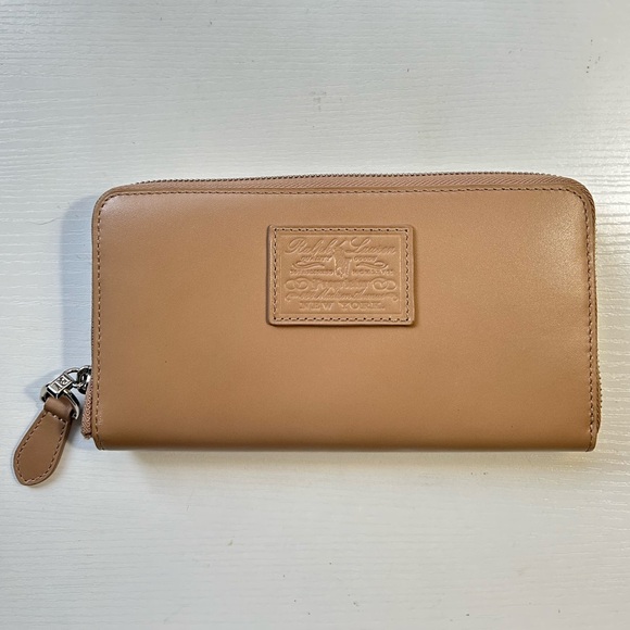 Ralph Lauren Accessories - NWOT cream/beige and purple leather Ralph Lauren zipper wallet